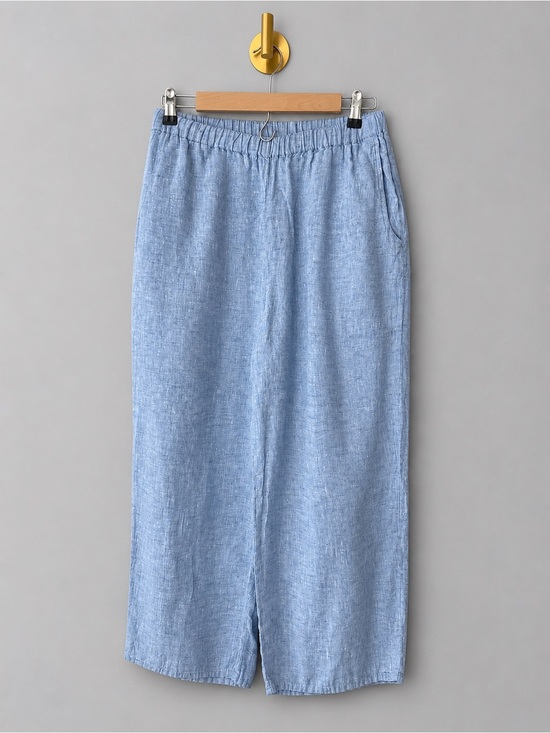 Flax Pants - FLAX Light Blue Linen Wide Leg Pull-On Pants Women’s Elastic Waist Pockets